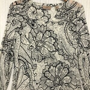 L.E.I. Womens Black‎ White 100% Silk Floral Paisley V-Neck Blouse Size S